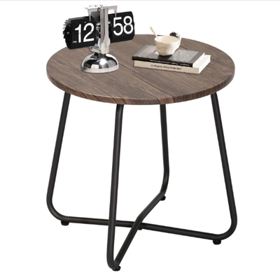 Outdoor Side Table,17.7 inch Patio Small Round End Table,Waterproof Wood Table with Weather Resistant Steel Adjustable Feet for Living Room Bedroom Garden Yard Balcony Porch Poolside